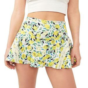 Free People FP Movement Pleats and Thank You Active Mini Skort, XS, Lemon Combo